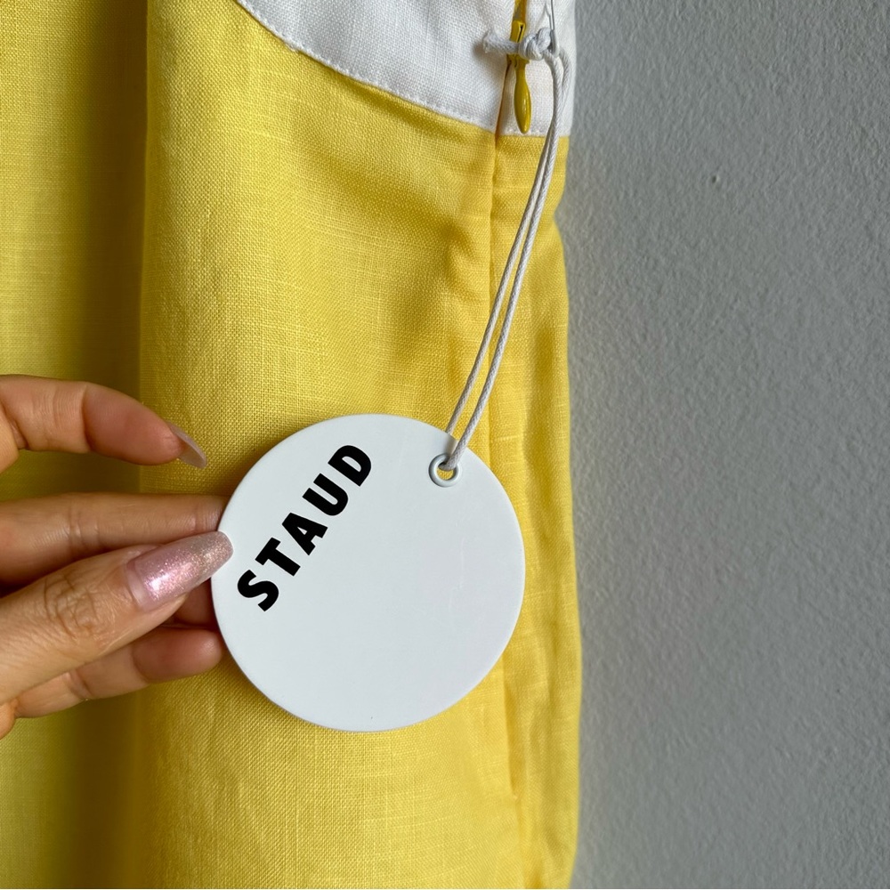 *SOLD* STAUD Renata Linen Mini Dress in Wallflower & White / Scalloped Hem - Picture 9 of 10